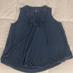 LOFT Navy Ruffle Detail Sleeveless Blouse